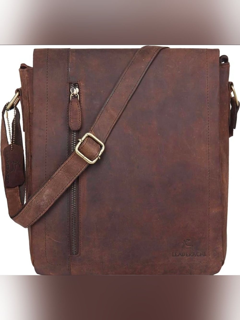 Leaderachi Brown Leather Messanger Bag, NWOT